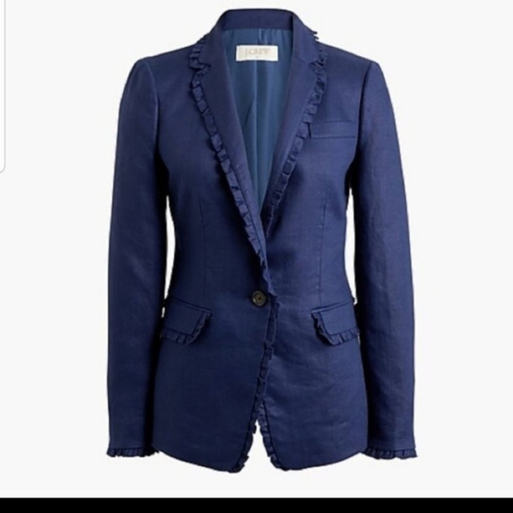 J.Crew Linen Ruffle Trim Blazer Size 16 NWT